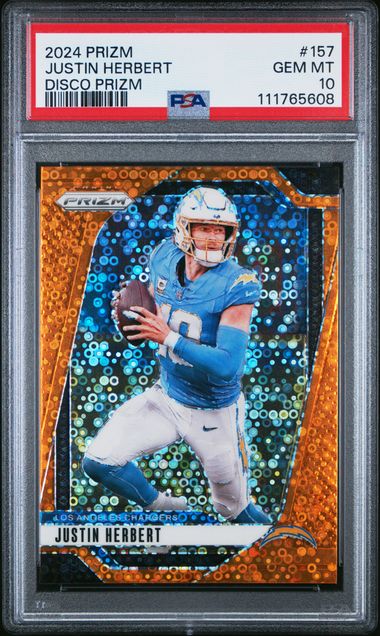 2024 Panini Prizm Justin Herbert #157 (Disco Prizm) Gem Mt 10 front