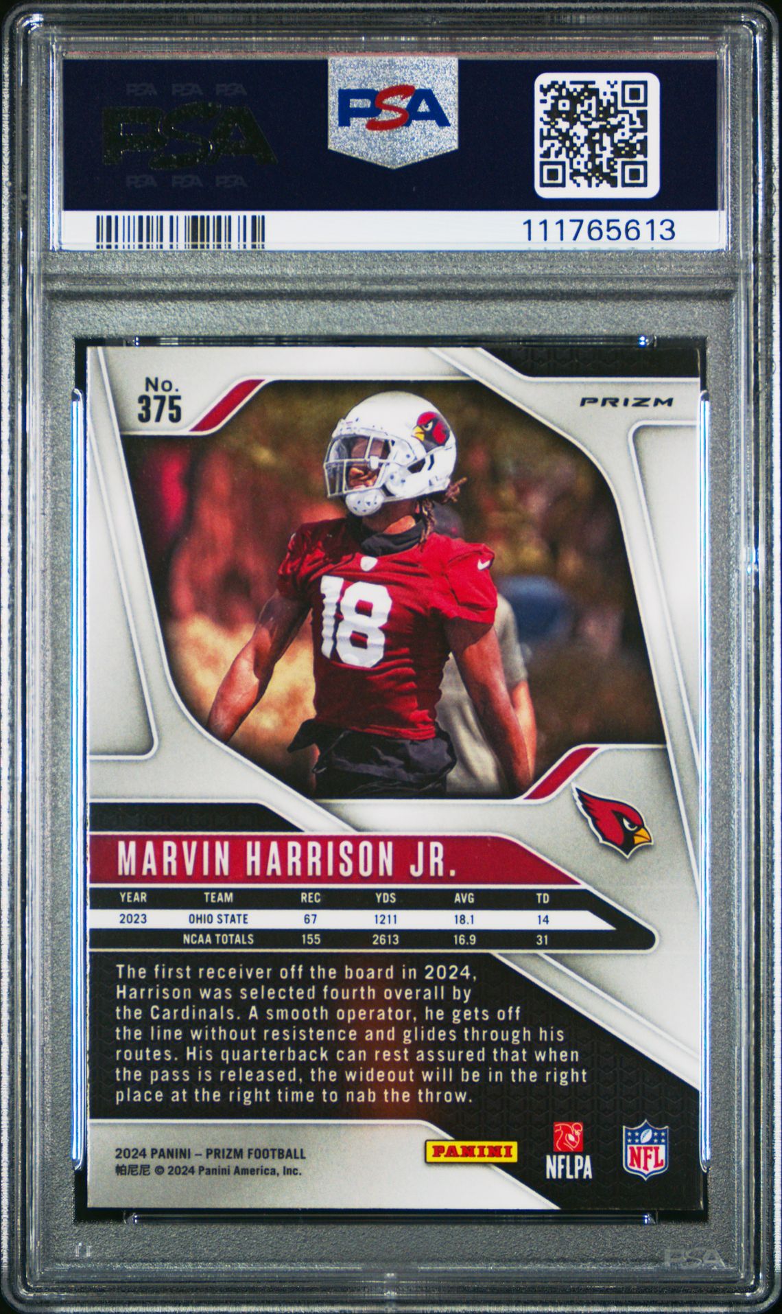 2024 Panini Prizm Marvin Harrison Jr. #375 (Lazer Prizm) Gem Mt 10 back