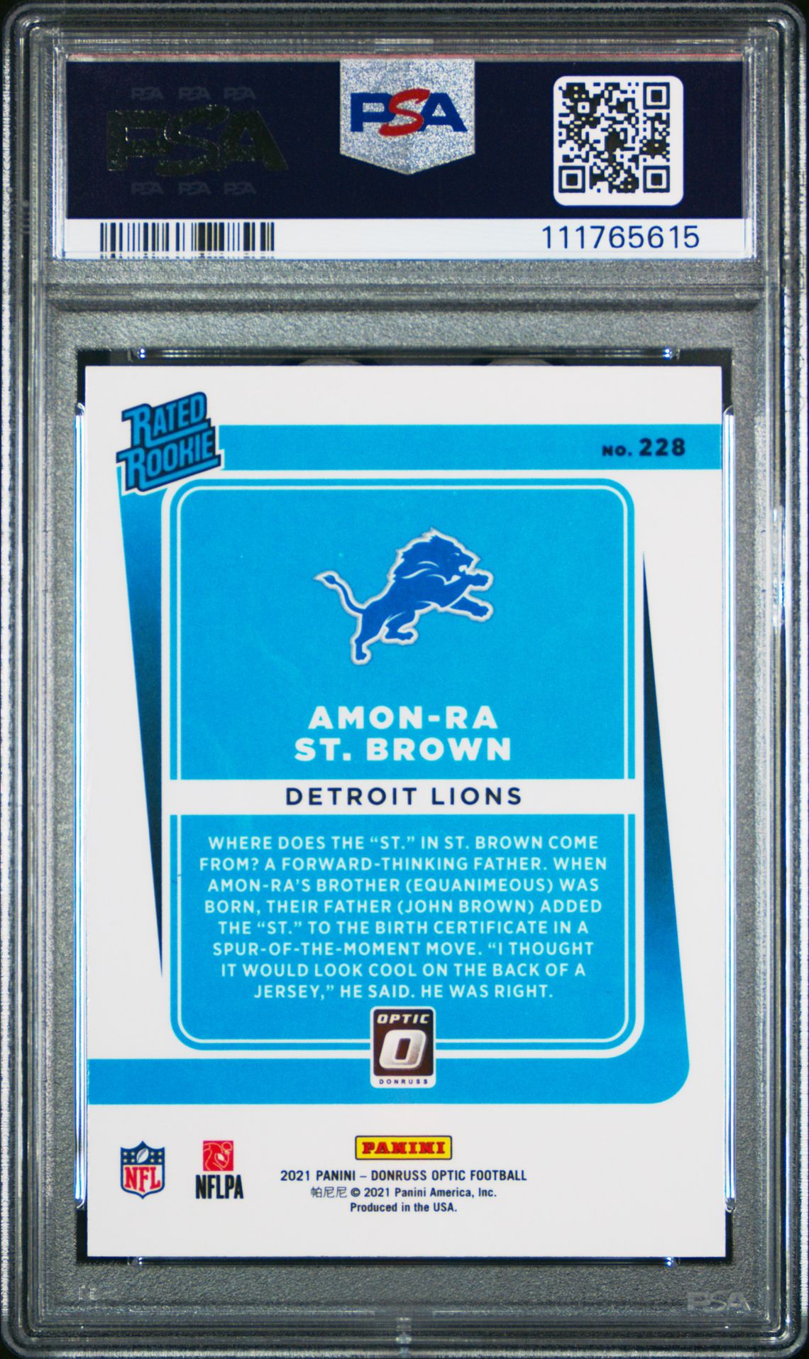 2021 Panini Donruss Optic Amon-Ra St. Brown #228 Mint 9 back