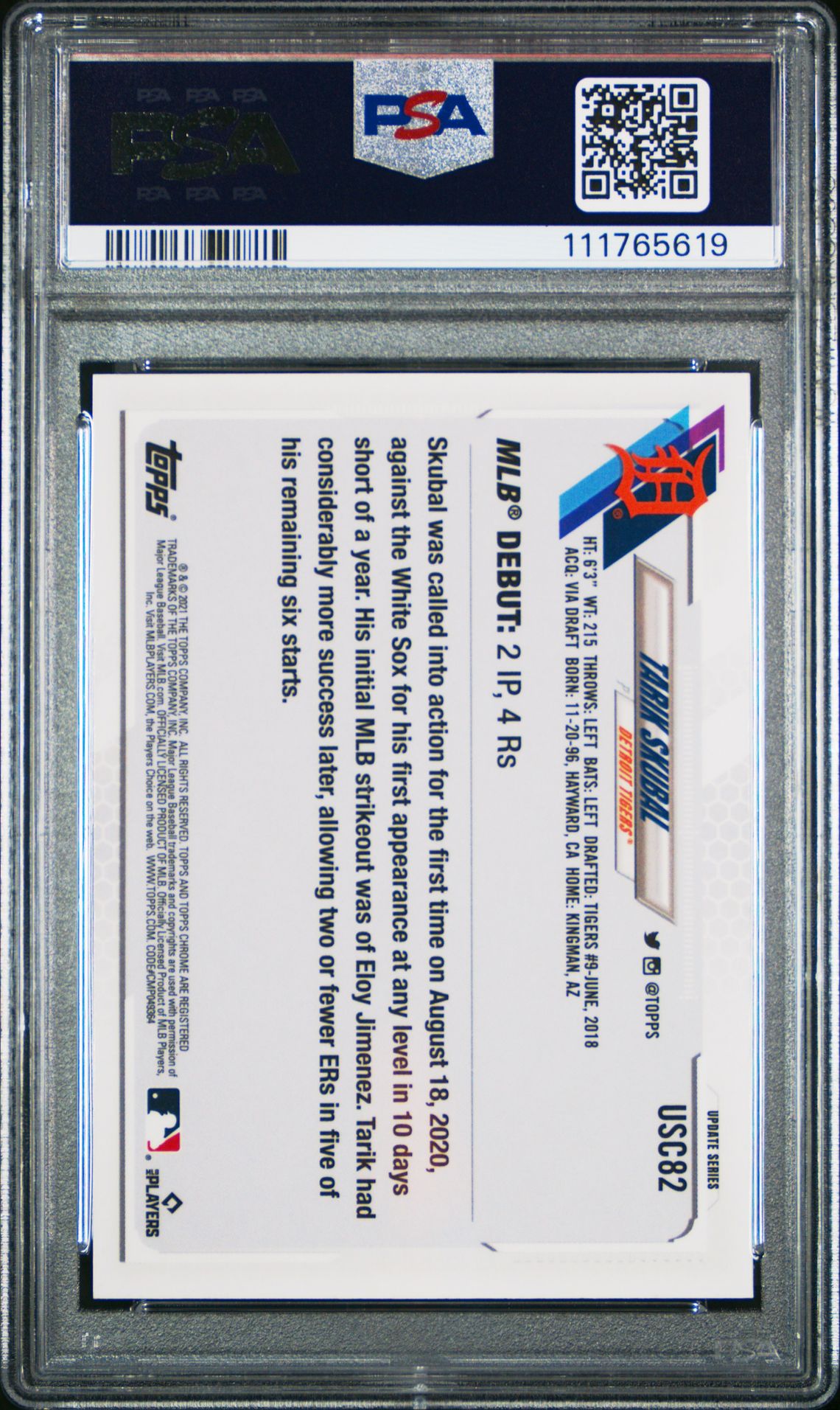 2021 Topps Chrome Update Tarik Skubal #Usc82 (Purple Refractor) Gem Mt 10 back