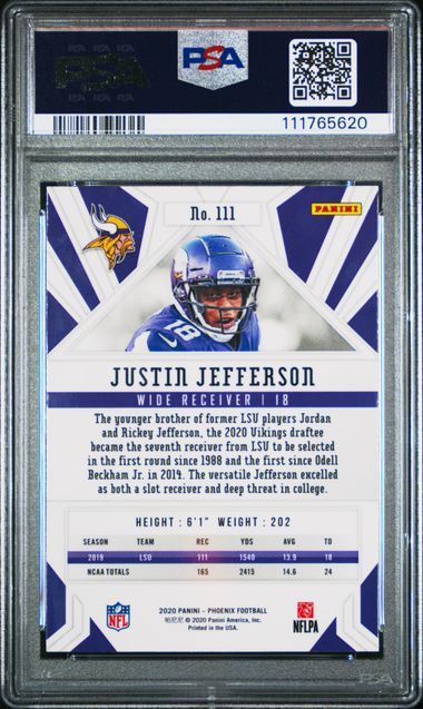 2020 Panini Phoenix Justin Jefferson #111 (Fire Burst) Gem Mt 10 back