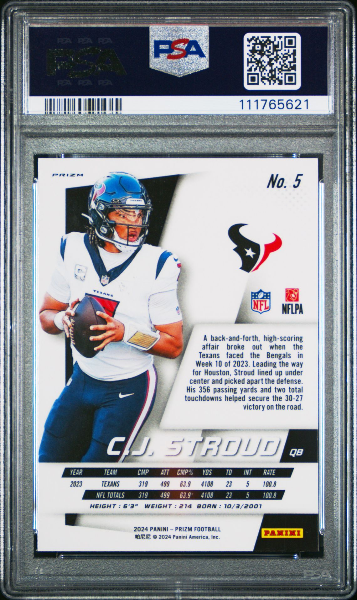 2024 Panini Prizm Prizm Flashback Cj Stroud #5 (Flashback Prizm) Gem Mt 10 back