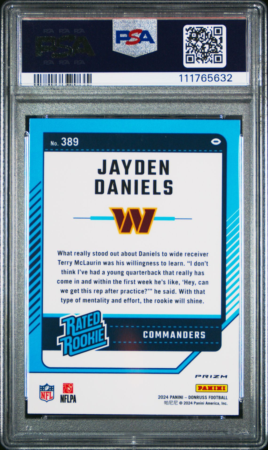 2024 Panini Donruss Jayden Daniels #389 (Optic Preview-Red Wave) Gem Mt 10 back