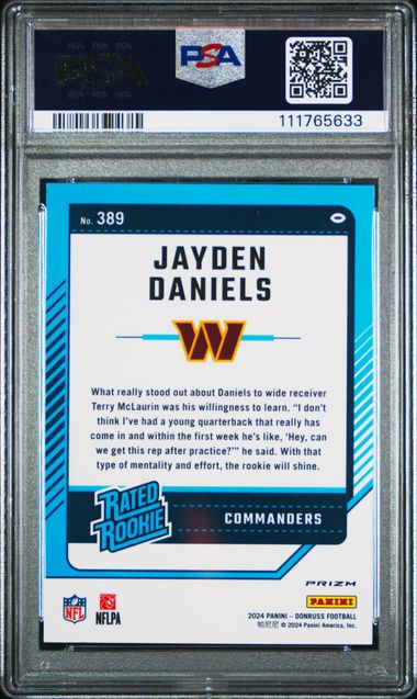 2024 Panini Donruss Jayden Daniels #389 (Optic Preview-Pink) Gem Mt 10 back