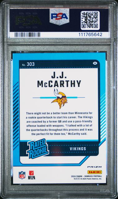 2024 Panini Donruss Jj Mccarthy #303 (Optic Preview-Blue Scope) Mint 9 back