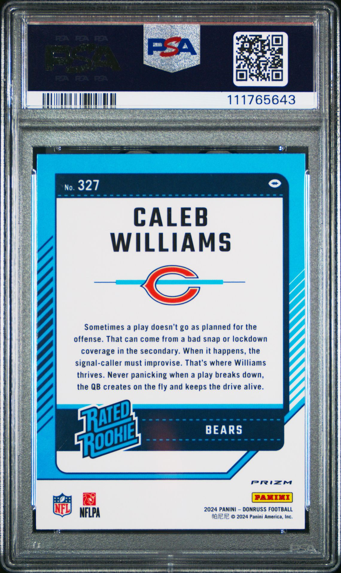 2024 Panini Donruss Caleb Williams #327 (Optic Preview-Blue Scope) Mint 9 back