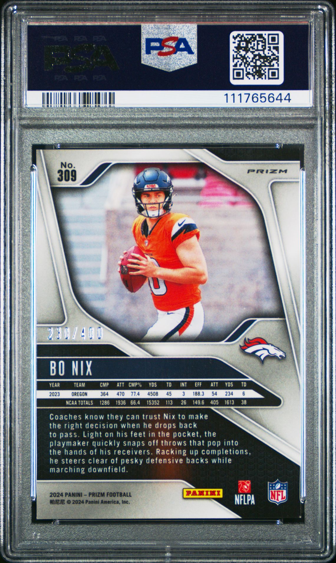 2024 Panini Prizm Bo Nix #309 (Pandora) Mint 9 back