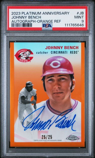2023 Topps Chrome Platinum Anniversary Autographs Johnny Bench #Jb (Autograph-Orange Ref) Mint 9 front