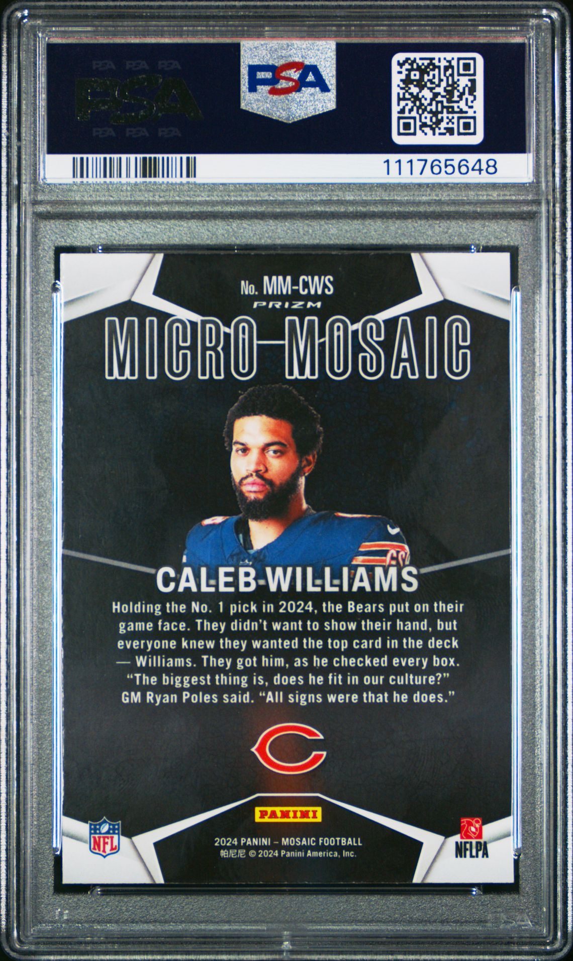2024 Panini Mosaic Micro Mosaic Caleb Williams #Mmcws Gem Mt 10 back