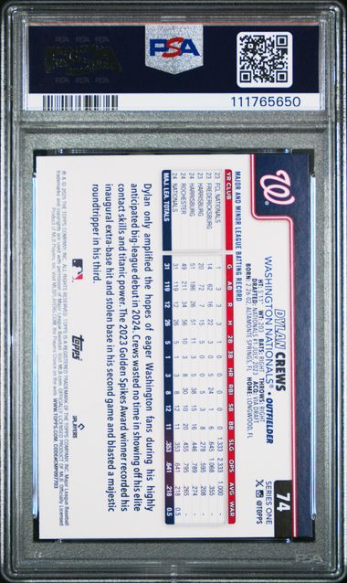 2025 Topps Dylan Crews #74 (True Photo) Mint 9 back