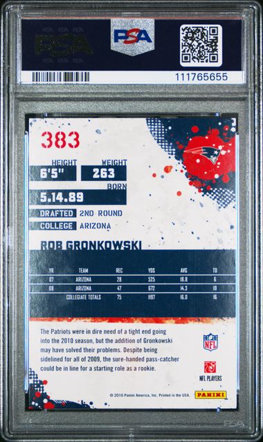 2010 Score Rob Gronkowski #383 (Glossy) Mint 9 back