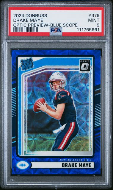2024 Panini Donruss Drake Maye #379 (Optic Preview-Blue Scope) Mint 9 front