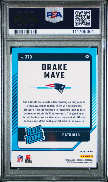 2024 Panini Donruss Drake Maye #379 (Optic Preview-Blue Scope) Mint 9 back