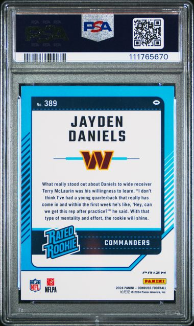 2024 Panini Donruss Jayden Daniels #389 (Optic Preview-Pink) Gem Mt 10 back