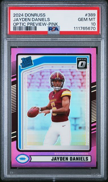 2024 Panini Donruss Jayden Daniels #389 (Optic Preview-Pink) Gem Mt 10 front
