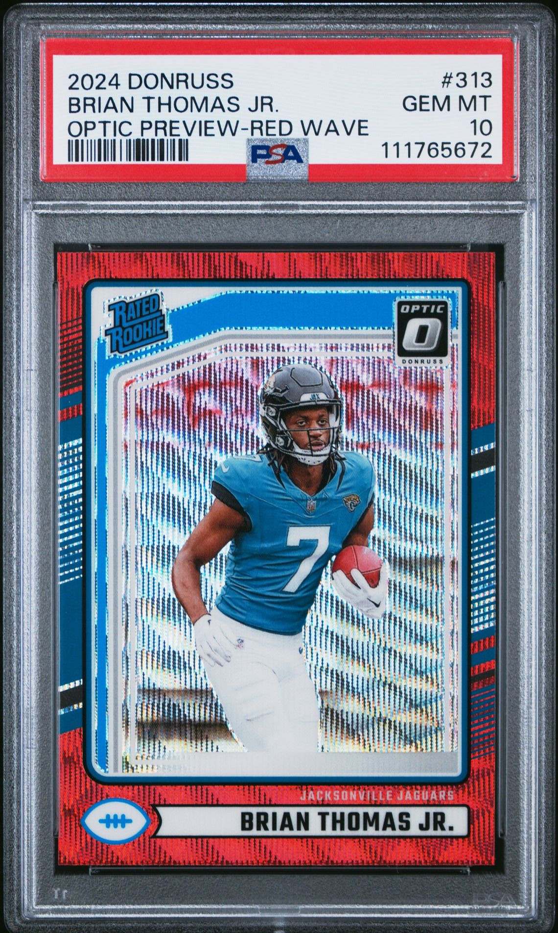 2024 Panini Donruss Brian Thomas Jr. #313 (Optic Preview-Red Wave) Gem Mt 10 front