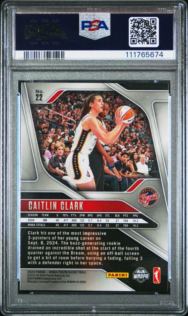 2024 Panini Prizm Wnba Caitlin Clark #22 Mint 9 back