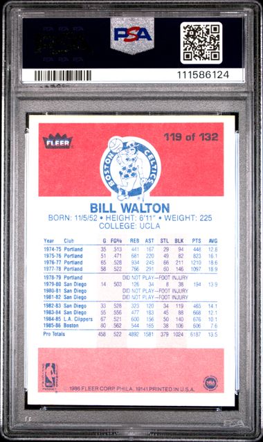 1986 Fleer Bill Walton #119 Nm-Mt 8 back