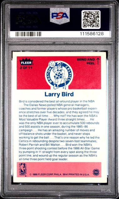1986 Fleer Sticker Larry Bird #2 Ex 5 back