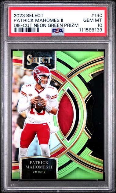 2023 Panini Select Patrick Mahomes Ii #140 (Die-Cut Neon Green Prizm) Gem Mt 10 front