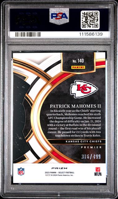 2023 Panini Select Patrick Mahomes Ii #140 (Die-Cut Neon Green Prizm) Gem Mt 10 back