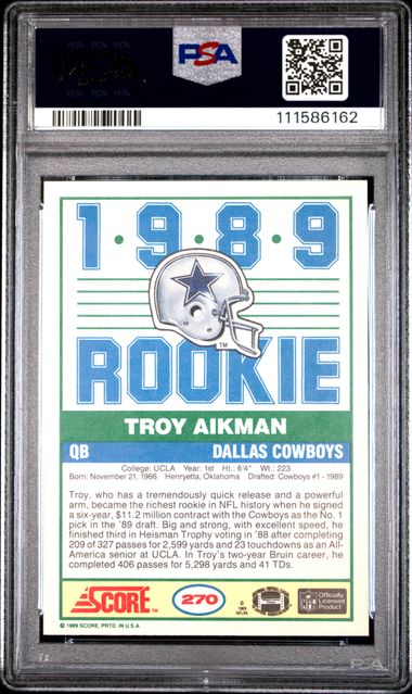 1989 Score Troy Aikman #270 Mint 9 back