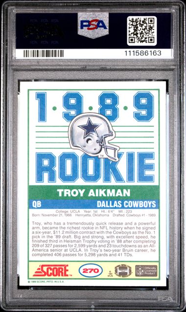 1989 Score Troy Aikman #270 Mint 9 back