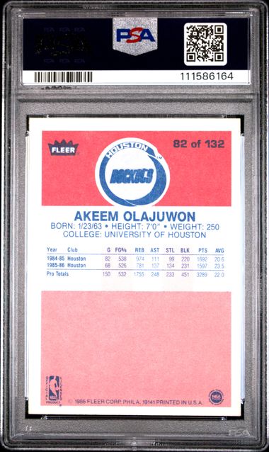 1986 Fleer Akeem Olajuwon #82 Nm-Mt 8 back