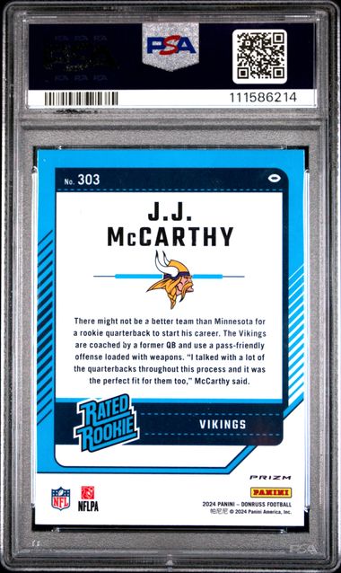 2024 Panini Donruss Jj Mccarthy #303 (Optic Preview-Red Pandora) Gem Mt 10 back