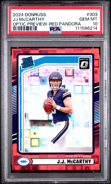 2024 Panini Donruss Jj Mccarthy #303 (Optic Preview-Red Pandora) Gem Mt 10 front