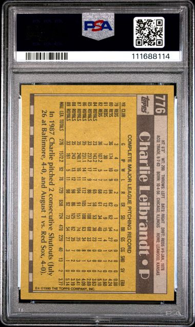 1990 Topps Charlie Leibrandt #776 Nm 7 back