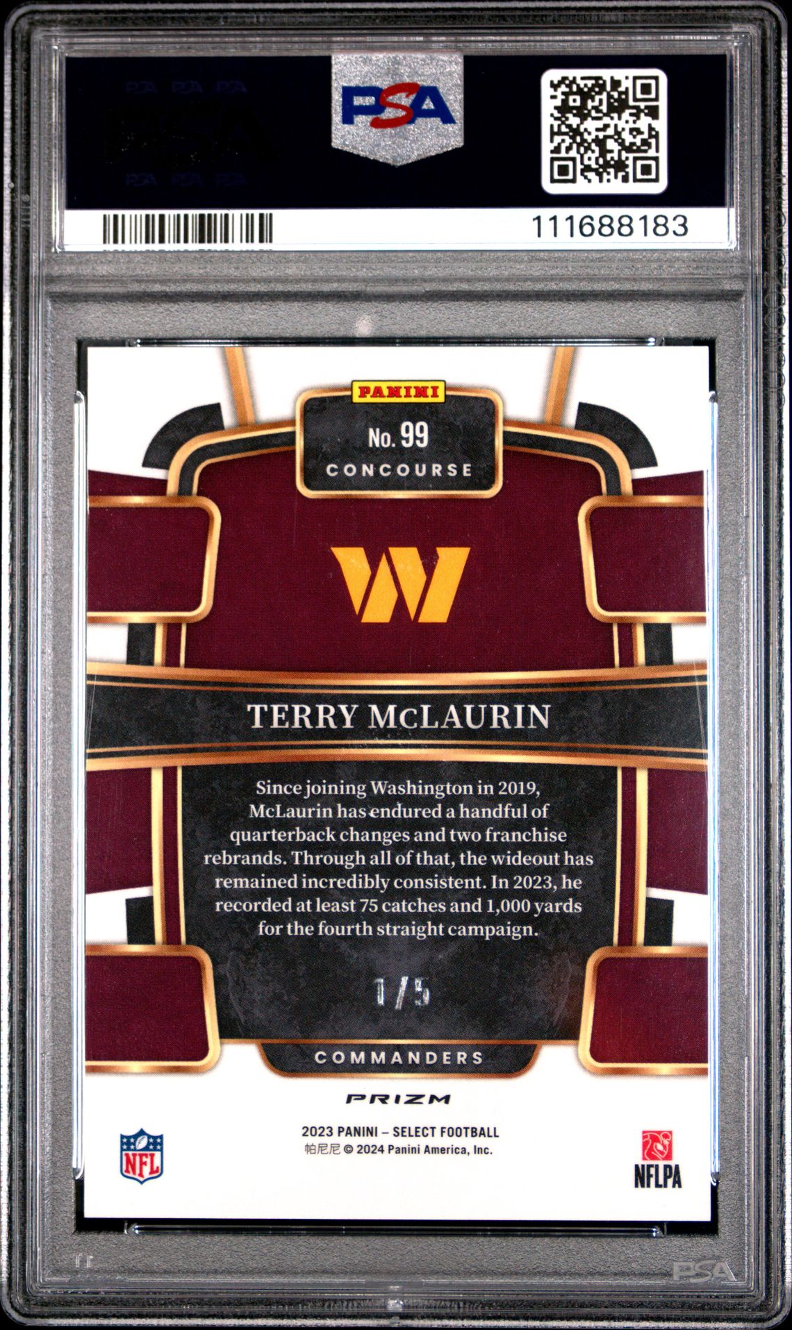 2023 Panini Select Terry Mclaurin #99 (Green Prizm) Mint 9 back
