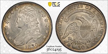 1830 50C Small 0 AU55+ 