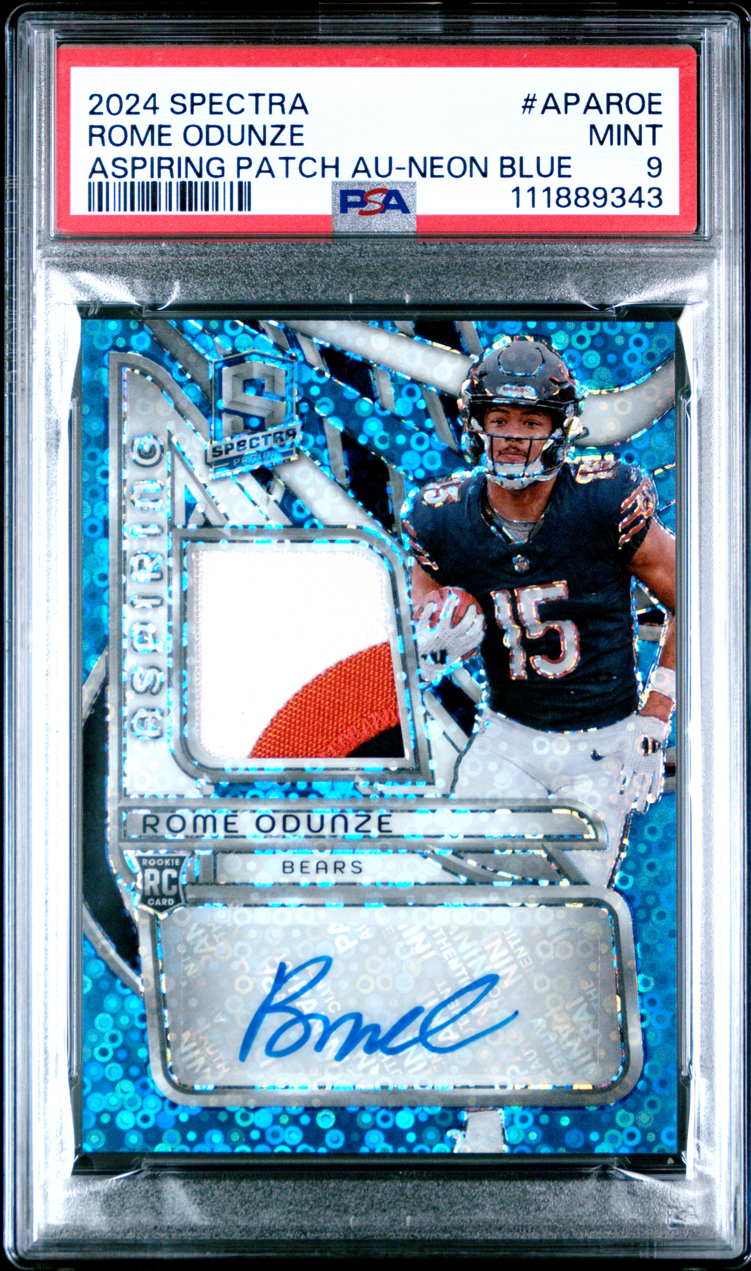 2024 #APAROE Rome Odunze PSA 9 Panini Spectra Aspiring Patch Autographs