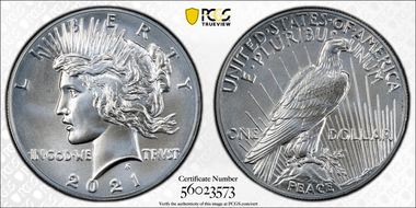 2021 $1 Peace Dollar 100th Anniversary MS70