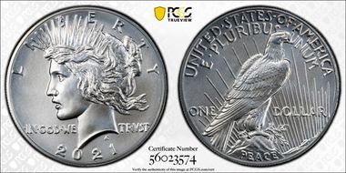 2021 $1 Peace Dollar 100th Anniversary MS69