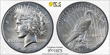 2021 $1 Peace Dollar 100th Anniversary MS69