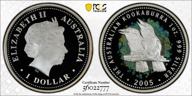 2005-P $1 Kookaburra Ag Colorized PR69DCAM