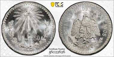 1932-M Peso KM-455  Ag Open 9 MS67