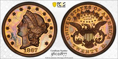 1867 $20 J-604 PR62RB