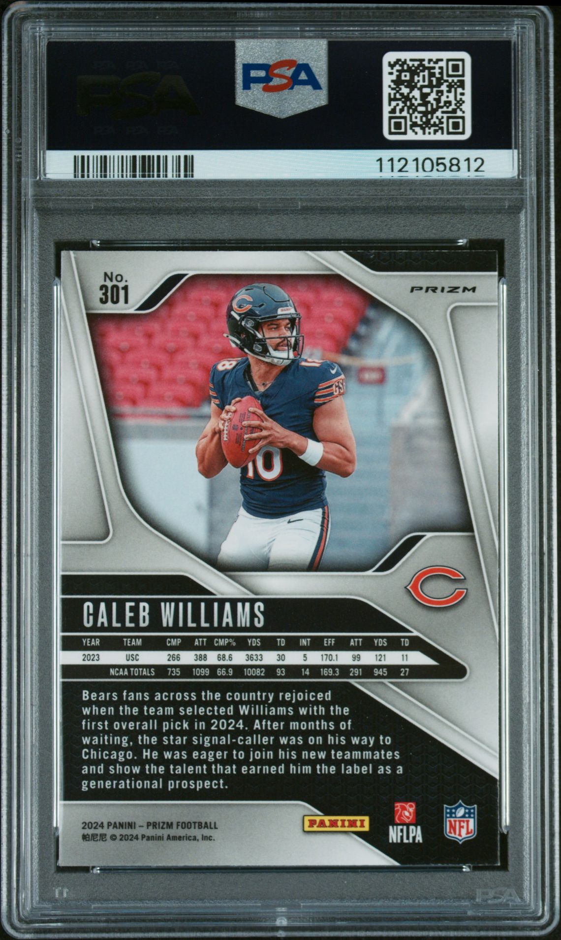 2024 Panini Prizm Caleb Williams #301 (Disco Prizm) Mint 9 back