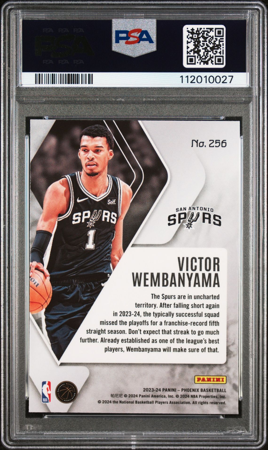 2023 Panini Phoenix Victor Wembanyama #256 Gem Mt 10 back