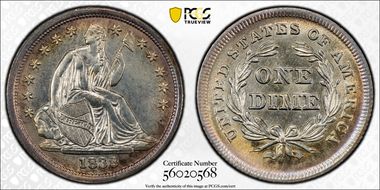 1838 10C No Drapery, Large Stars MS63