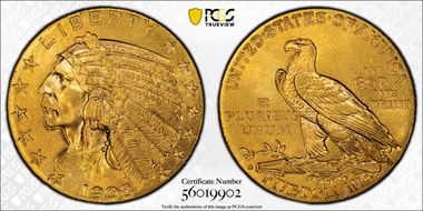 1908-S $5 MS64+