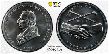 (2021) Medal John Tyler "1841" Silver Matte Finish MS70