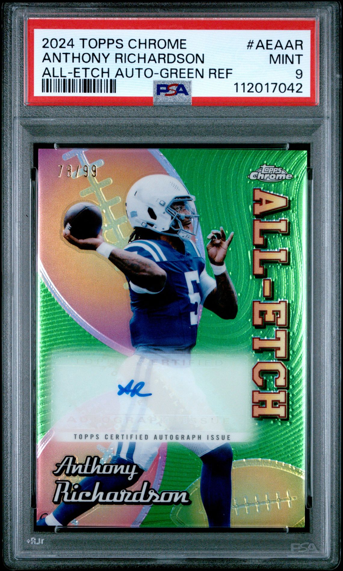 2024 Topps Chrome TOPPS CHROME CHROME ALL-ETCH AUTOGRAPHS ETCH AUTO-GREEN REF #AEAAR Anthony Richardson front