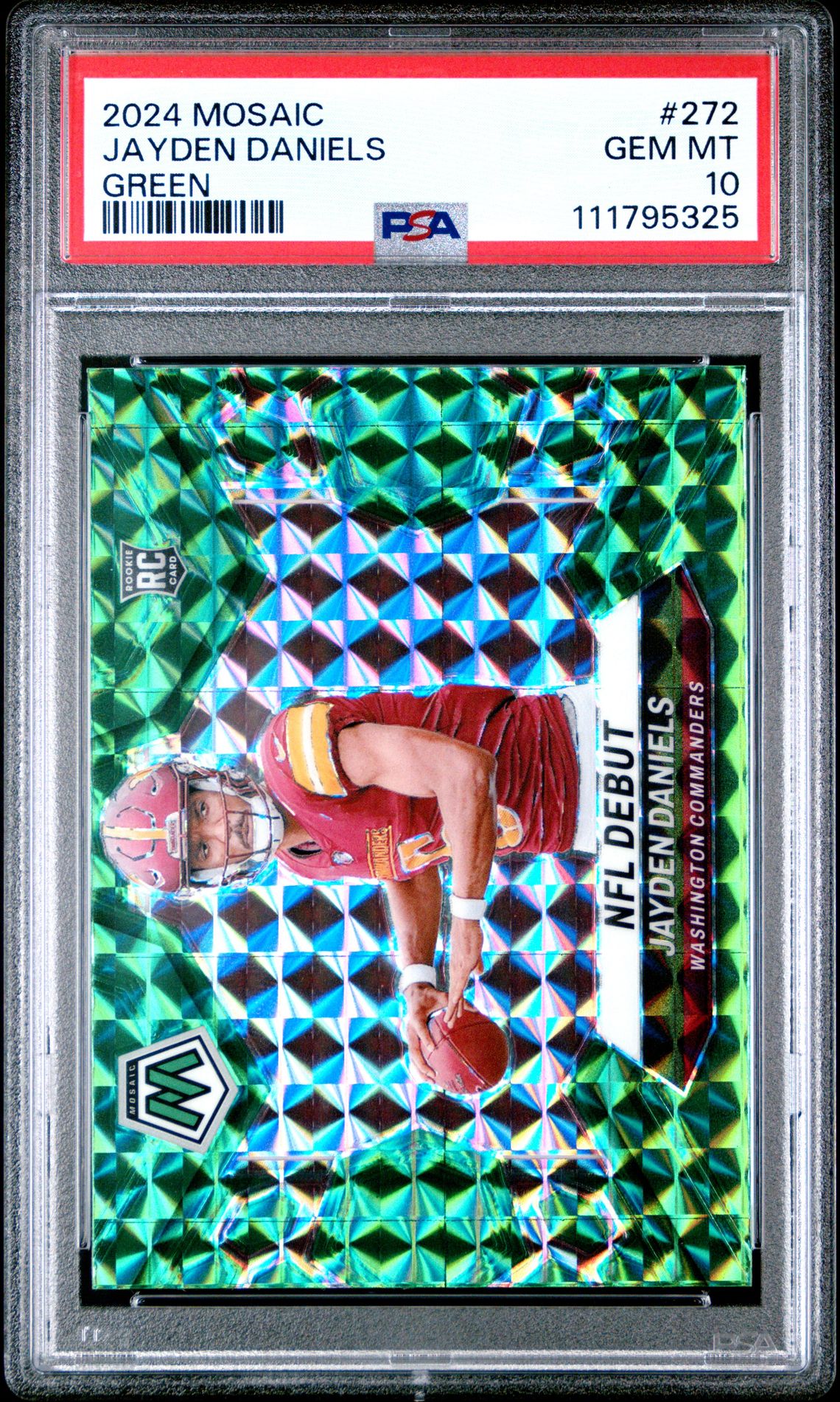 2024 Panini Mosaic Jayden Daniels #272 (Green) Gem Mt 10 front view - PSA graded GEM MT 10