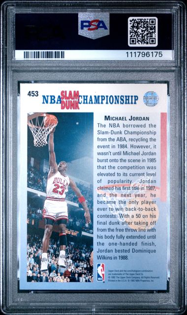 1992 Upper Deck Michael Jordan #453 (Correct, Champ.in 87 & 88) Mint 9 back