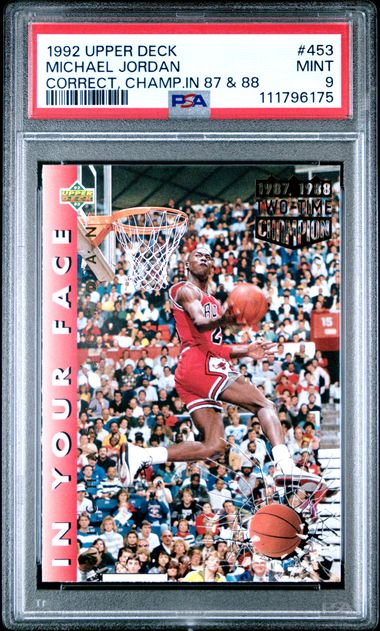 1992 Upper Deck Michael Jordan #453 (Correct, Champ.in 87 & 88) Mint 9 front