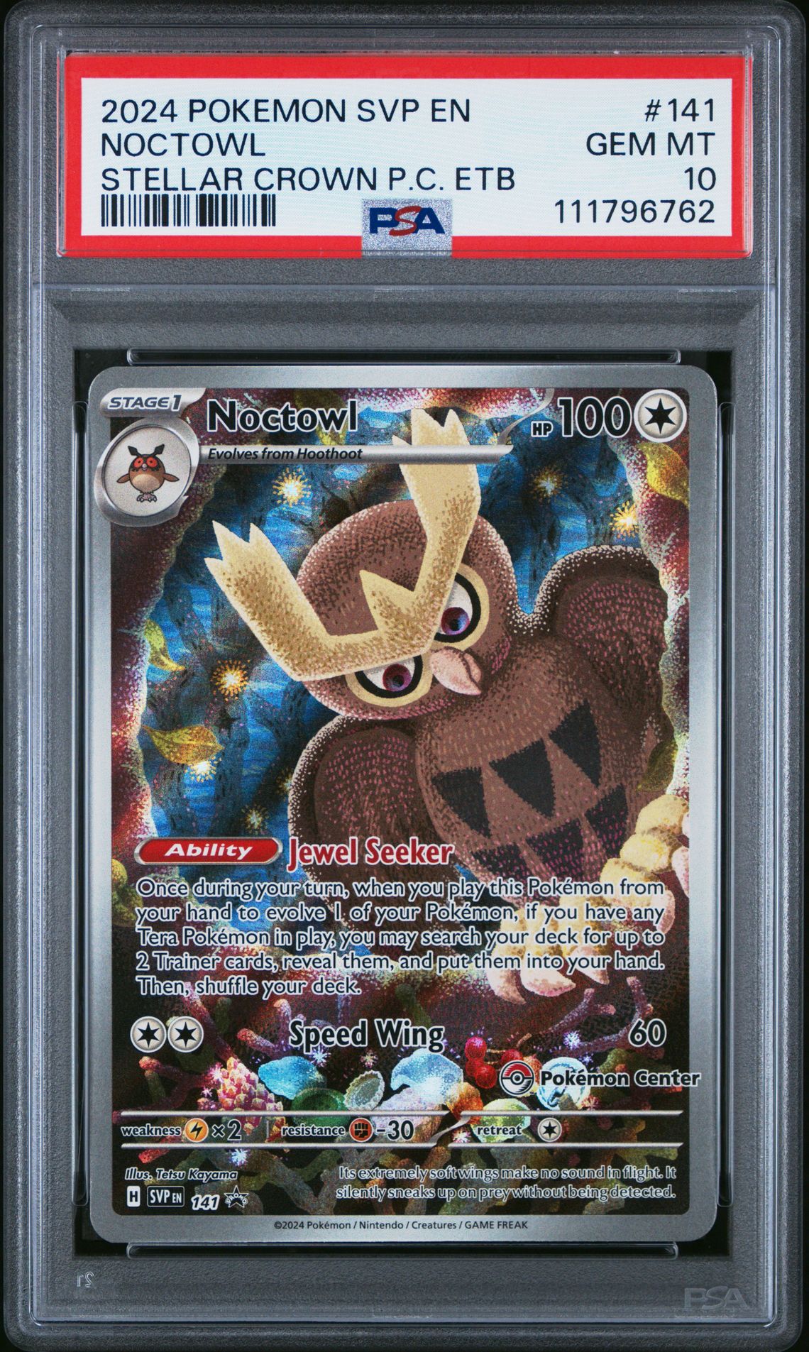 2024 Pokemon POKEMON SVP EN-SV BLACK STAR PROMO STELLAR CROWN PC ETB #141 Noctowl front